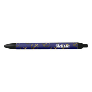 Gele goudsparken Anchor Navy Blue personaliseren Zwarte Inkt Pen