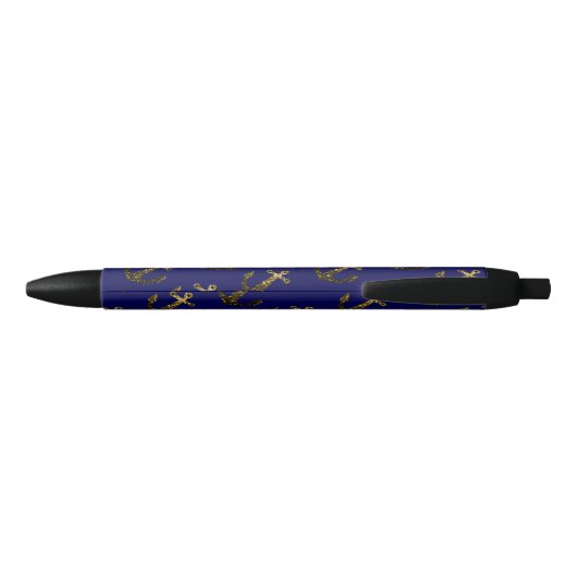 Gele goudsparken Anchor Navy Blue personaliseren Zwarte Inkt Pen (Achterkant)