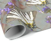 Gele goudstaart op Lila bloemen zwart op Cadeaupapier (Rol Hoek)