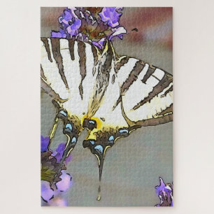Gele goudstaart op Lila bloemen zwart op Legpuzzel