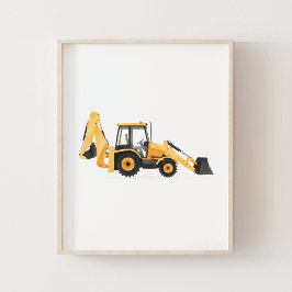 Gele graaflaadcombinatie bouwvoertuig decor poster
