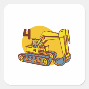 Gele Graafmachine - 4e verjaardagscadeau Vierkante Sticker