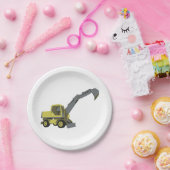 Gele Graafmachine Bouwmachines Papieren Bordje (Feest)