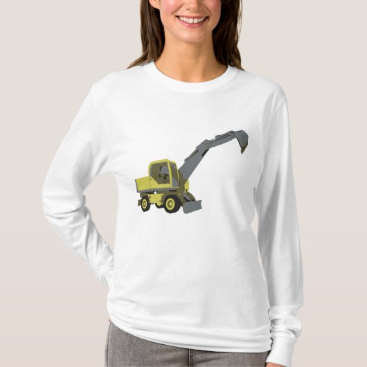 Gele Graafmachine Bouwmachines T-shirt (Voorkant)