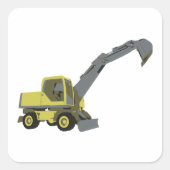 Gele Graafmachine Bouwmachines Vierkante Sticker (Voorkant)