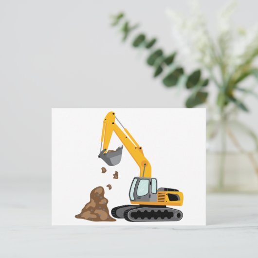 Gele graafmachine briefkaart (Staand voorkant)