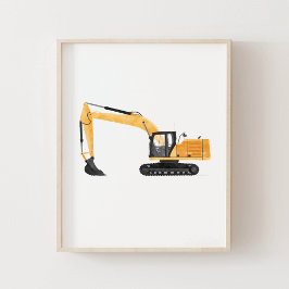 Gele graafmachine constructie kinderkamer decor poster