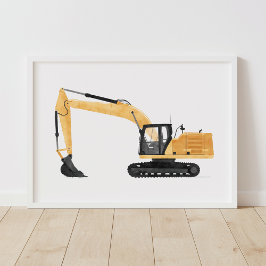 Gele graafmachine constructie kinderkamer decor poster