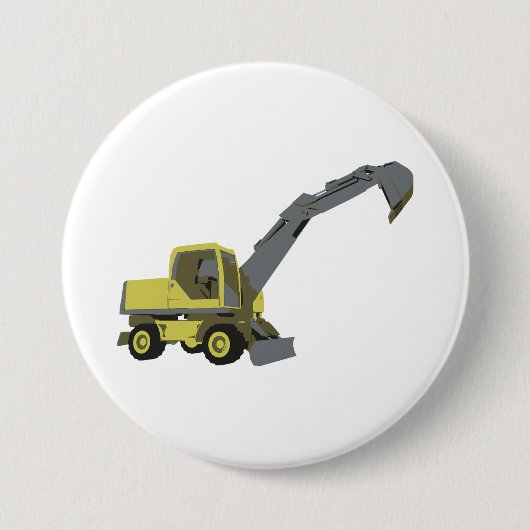 Gele graafmachine constructiemachines ronde button 7,6 cm (Voorkant)