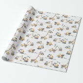 Gele graafmachine constructiepatroon Kleine Bouwer Cadeaupapier (Uitgerold)