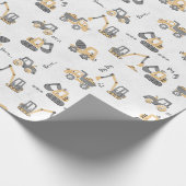 Gele graafmachine constructiepatroon Kleine Bouwer Cadeaupapier (Hoek)