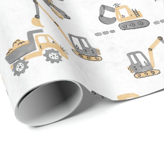 Gele graafmachine constructiepatroon Kleine Bouwer Cadeaupapier (Rol Hoek)