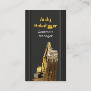 Gele graafmachine die grond afgeeft visitekaartje