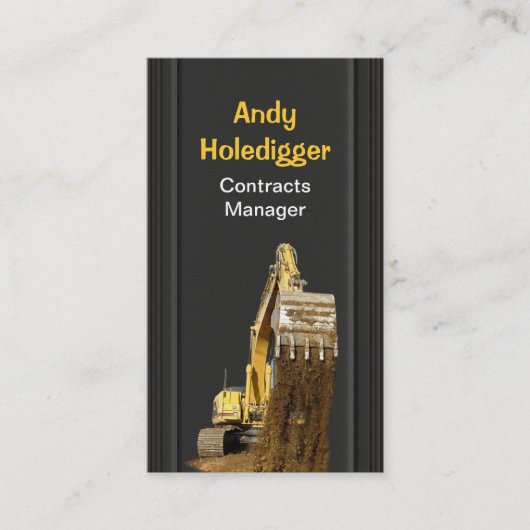 Gele graafmachine die grond afgeeft visitekaartje (Voorkant)