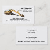 Gele graafmachine uitgesneden met rustemmer visitekaartje (Voorkant / Achterkant)