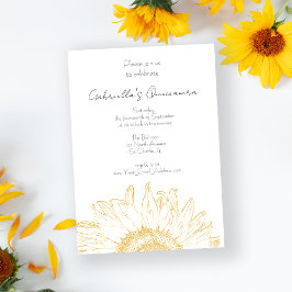 Gele Grafische Zonnebloem Quinceanera Uitnodiging