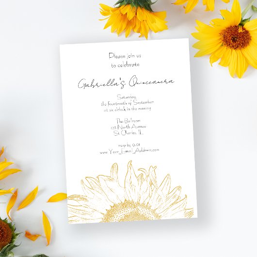 Gele Grafische Zonnebloem Quinceanera Uitnodiging