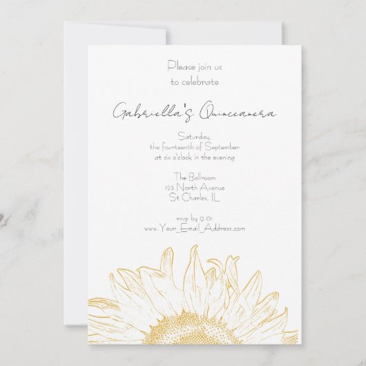 Gele Grafische Zonnebloem Quinceanera Uitnodiging (Voorkant)