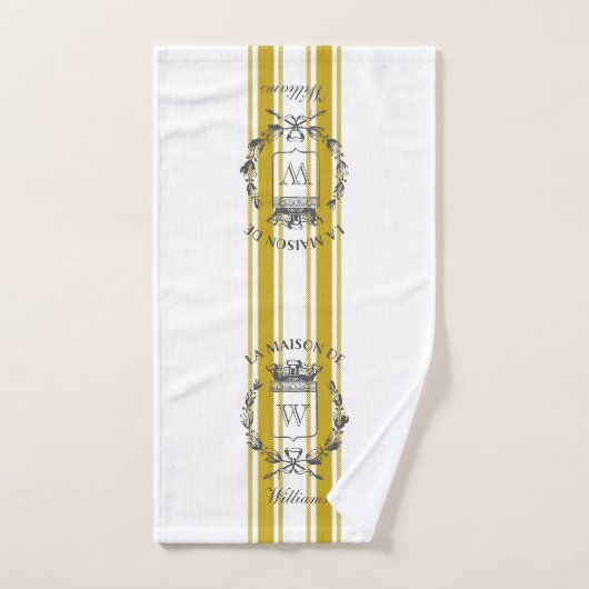 Gele Grain Sack Stripe  Family Crest Bad Handdoek (Handdoek)