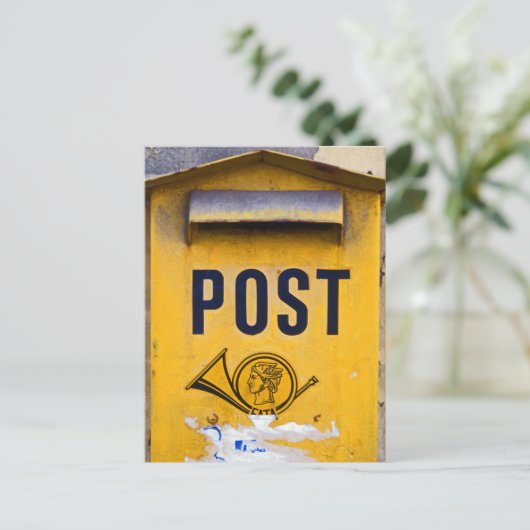 Gele Griekse postbus Briefkaart (Staand voorkant)