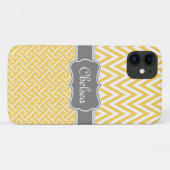 Gele Griekse sleutel Chevron Pattern Gray Name Case-Mate iPhone Case (Achterkant (horizontaal))