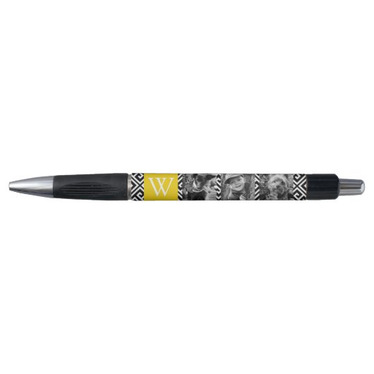 Gele Griekse sleutel en monogram fotocollage Pen (Voorkant)