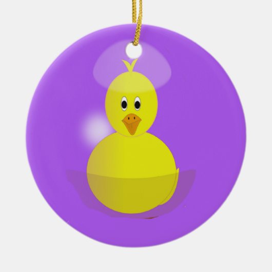 Gele griet op paars keramisch ornament (Voorkant)