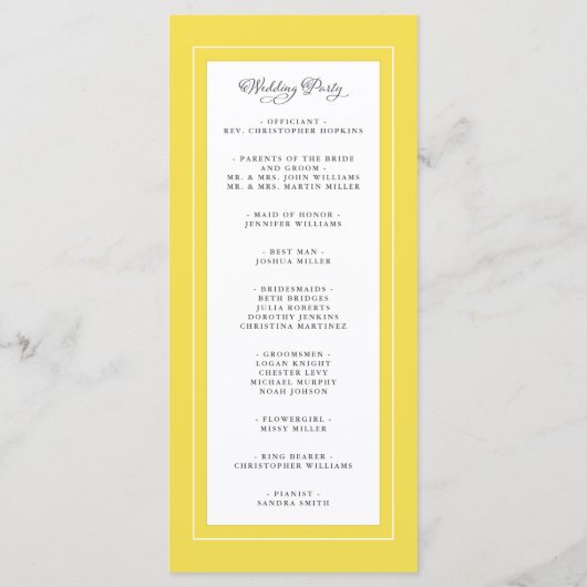 Gele Grijs Wit Weddenschap Service Ceremony Elegan Programmakaart (Achterkant)