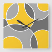 Gele grijze Abstracte cirkels Vierkante Klok (Voorkant)