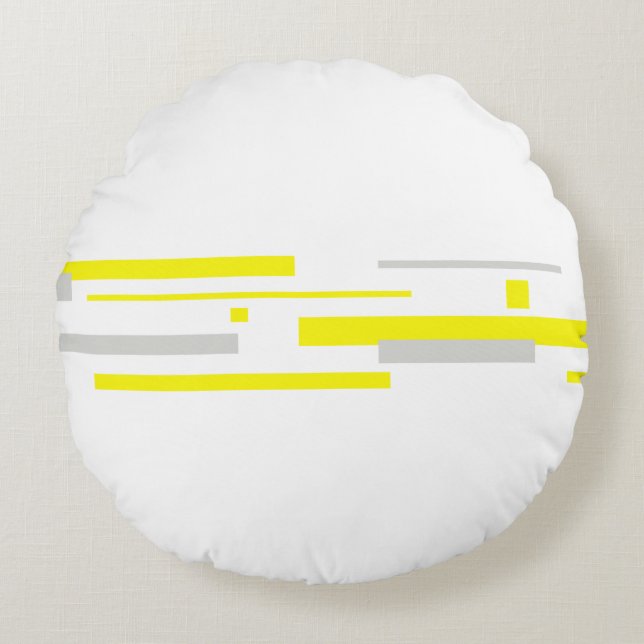 Gele grijze blokken Abstracte kunst Rond Kussen (Voorkant)