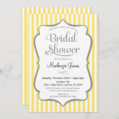 Gele grijze bridal Shower Invitation Silver Stripe Kaart (Voorkant / Achterkant)