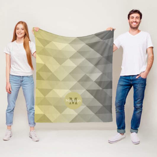 Gele grijze cel Ombre Geometrische patroonogram Fleece Deken (In situ)