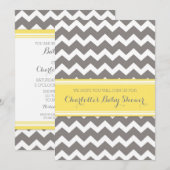 Gele grijze Chevron Custom Baby Shower Invitaties Kaart (Voorkant / Achterkant)