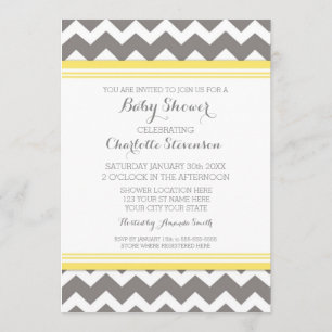 Gele grijze Chevron Custom Baby Shower Invitaties Kaart
