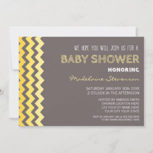 Gele grijze Chevron Custom Baby Shower Invitaties Kaart