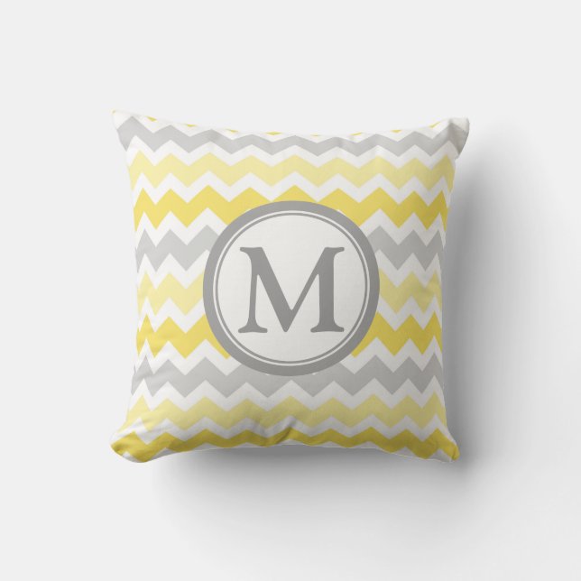 Gele grijze Chevron Monogram Decoratief Pillow Kussen (Voorkant)