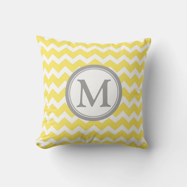 Gele grijze Chevron Monogram Decoratief Pillow Kussen (Voorkant)