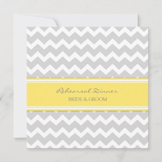Gele grijze Chevron Rehearsal Dinner Party Kaart (Voorkant)