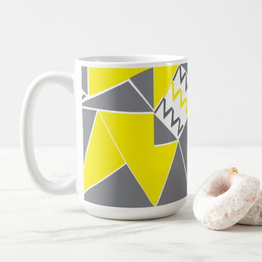 Gele Grijze Chevron Streep Koffiemok (Met donut)