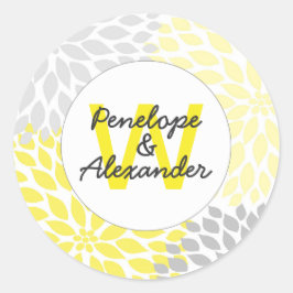 Gele Grijze Dahlia Bruiloft Monogram Envelop Afdic Ronde Sticker
