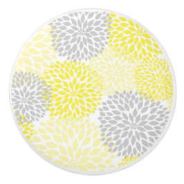 Gele grijze Dahlias bloesbloemen Keramische Knop