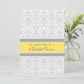 Gele grijze Damask Bridal Shower Invitation Cards Kaart (Staand voorkant)