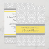 Gele grijze Damask Bridal Shower Invitation Cards Kaart (Voorkant / Achterkant)