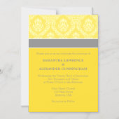 Gele grijze Damask Magnetic Wedding Invitation Magnetische Uitnodiging (Voorkant)