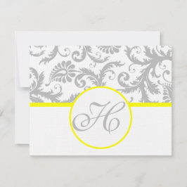 Gele & Grijze Damast RSVP-Kaart- Tekst op Matte Zi RSVP Kaartje