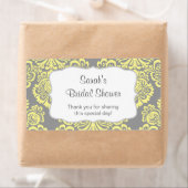 Gele Grijze Damast Waterfles - pas het aan! Etiket (Insitu)