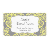 Gele Grijze Damast Waterfles - pas het aan! Etiket (Voorkant)