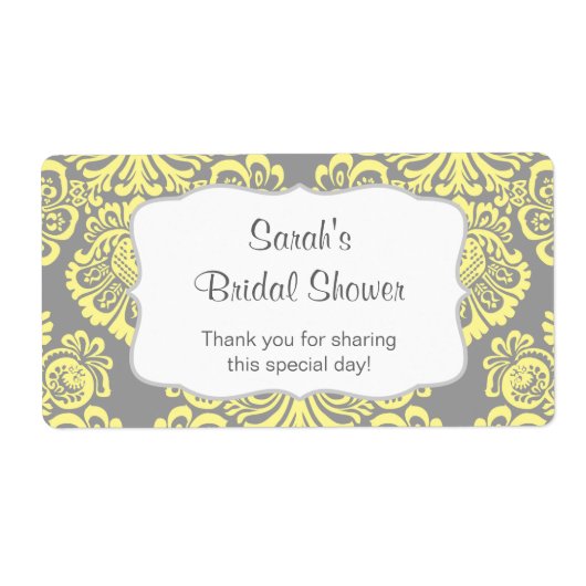 Gele Grijze Damast Waterfles - pas het aan! Etiket (Voorkant)