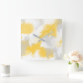 Gele grijze en witte Abstracte penseelstreken Vierkante Klok (Huis)