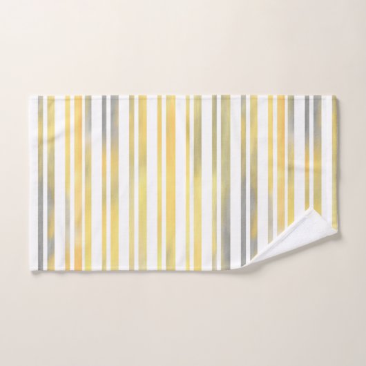 Gele Grijze en Witte Strepen Bad Handdoek (Handdoek)